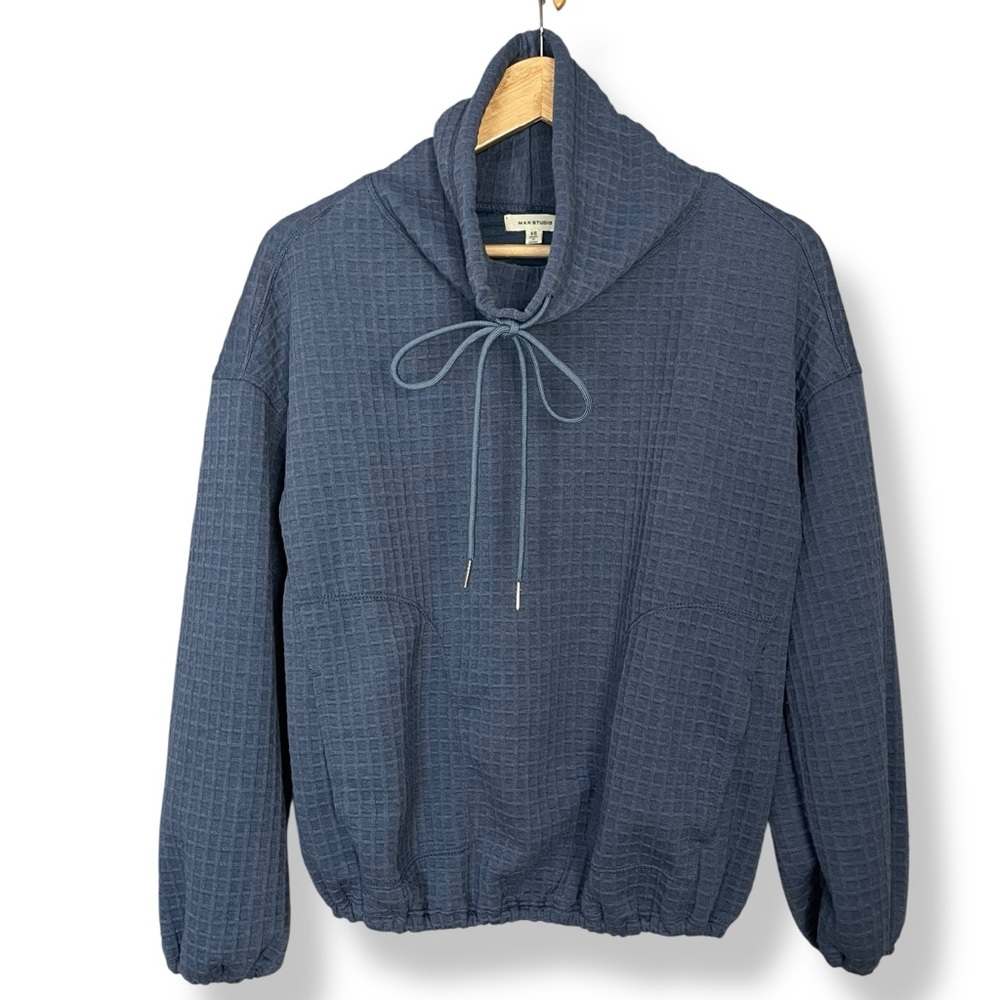 Max Studio Sweatshirt Pullover Cowl Neck Long Sleeve Waffle Knit Blue Women‎ XS